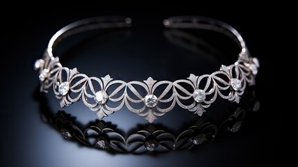 A stunning white gold necklace, masterfully crafted and showcasing its luxurious charm. Generative AI
