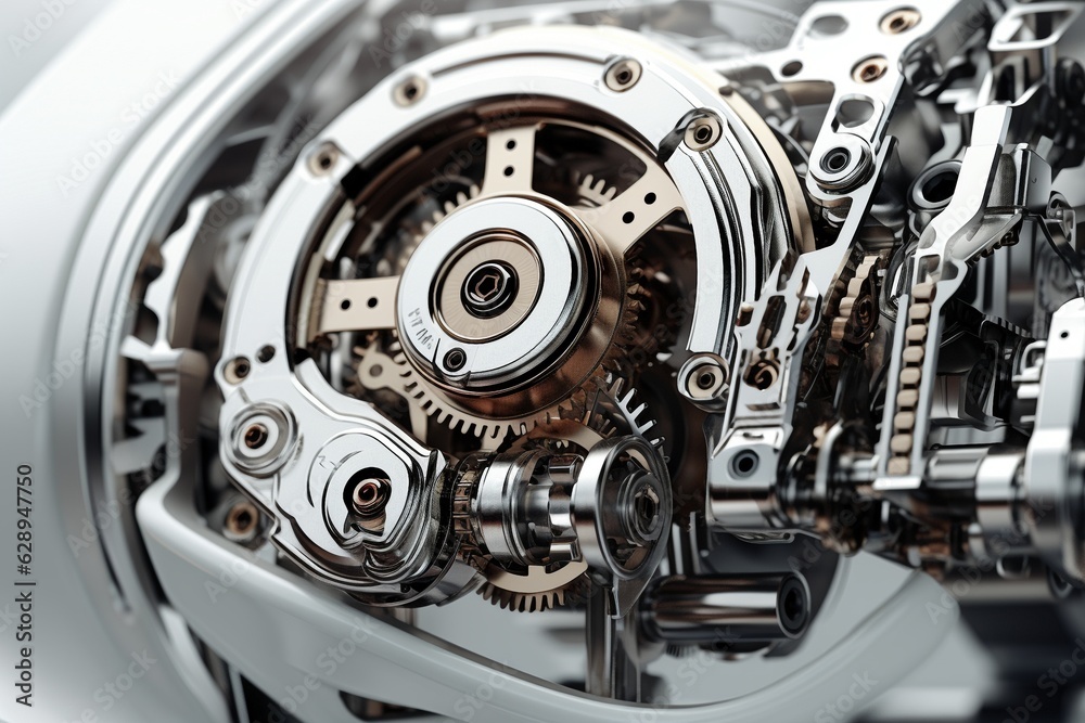 Poster mechanism with gears close-up.