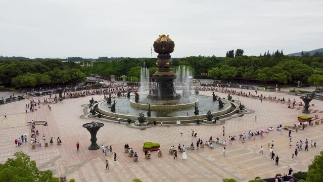 Aerial video of Grand Buddha at Ling Shan, Binhu District, Wuxi, Jiangsu, China