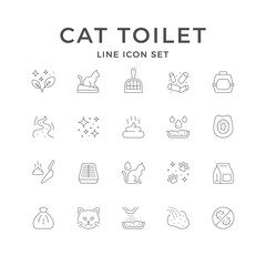 Set line icons of cat toilet