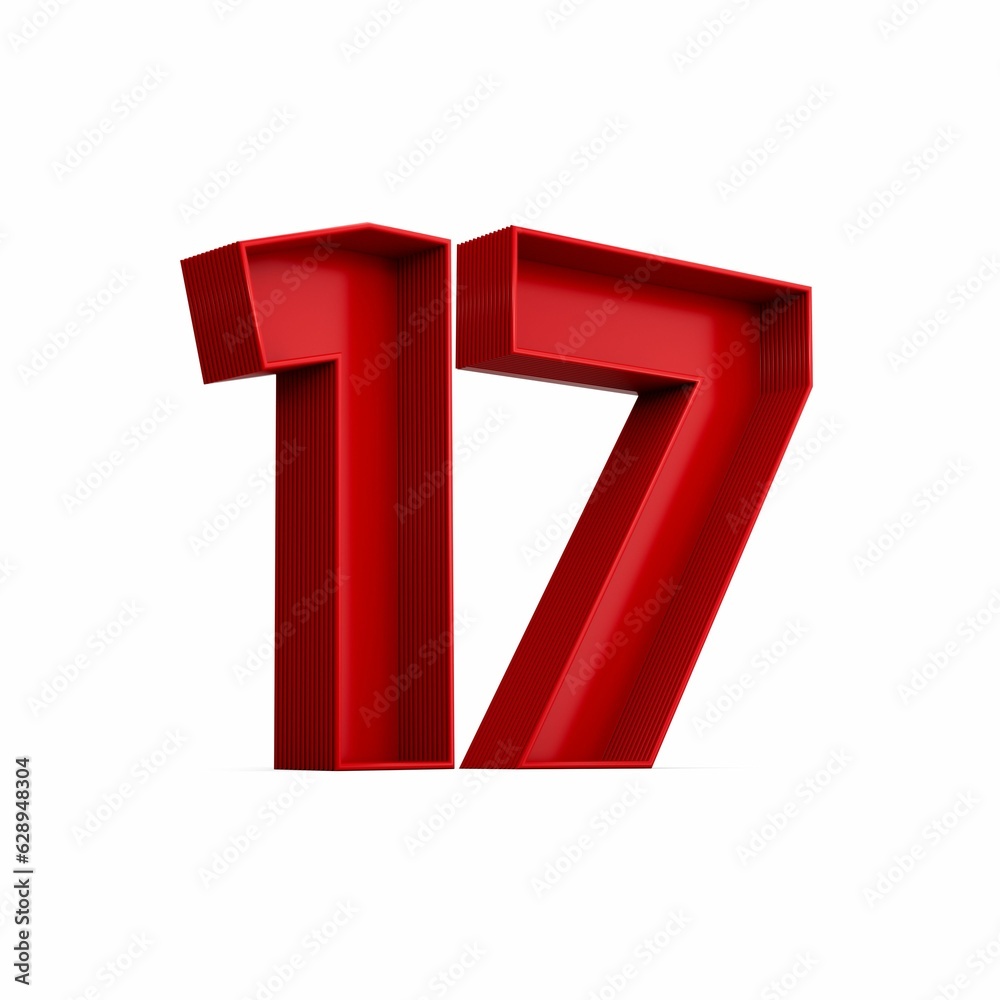 Sticker Illustration of a red number seventeen isolated on a white background