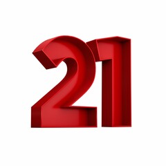 Illustration of a red number twenty one isolated on a white background