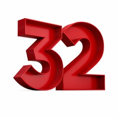 Illustration of a red number thirty-two isolated on a white background