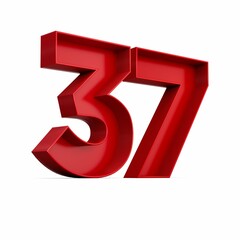 Illustration of a red number thirty-seven isolated on a white background