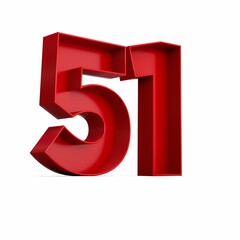 Illustration of a red number  fifty-one isolated on a white background