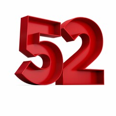 Illustration of a red number  fifty-two isolated on a white background