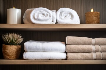 Obraz na płótnie Canvas Shelf with towels at hotel spa.