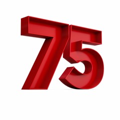 Illustration of a red number seventy-five isolated on a white background