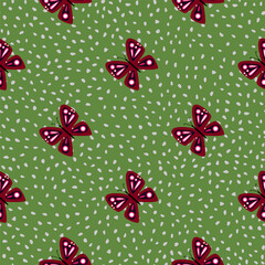 Simple stylized butterflies seamless pattern. Flying insect print.