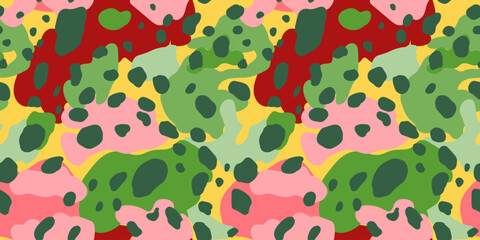 Creative abstract spot leopard skin seamless pattern. Animal fur wallpaper. Funny african cats cheetah skin background.