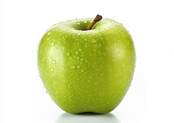 Wet sweet green apple on white background.Macro.AI Generative