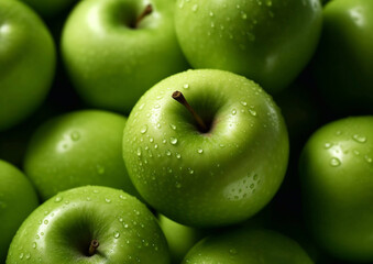 Close up sweet and sour green aplles.Macro.Ai Generative