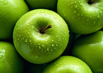 Close up sweet and sour green aplles.Macro.Ai Generative