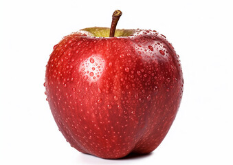 Wet sweet red apple on white background.Macro.AI Generative