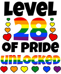 Level 28 of Pride Unlocked Rainbow LGBT 28th Birthday