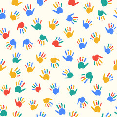 Obraz na płótnie Canvas Seamless Pattern of Color Handprints