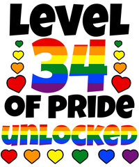 Level 34 of Pride Unlocked Rainbow LGBT 34th Birthday