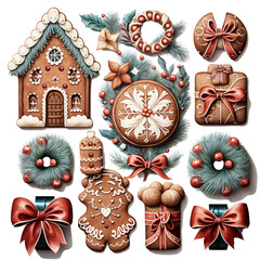 christmas gingerbread clipart in watercolor painting design isolated against transparent background