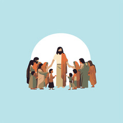 jesus helping people in need, vector illustration