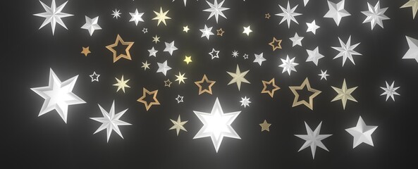 XMAS stars background, sparkle lights confetti falling. magic shining Flying christmas stars on night