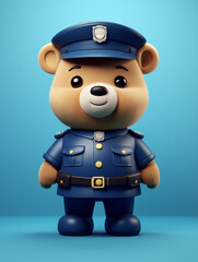 A Cute 3D Bear Dressed Up as a Police Officer on a Solid Color Background | Generative AI