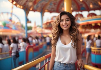 Beautiful smile attractive women in amusement park