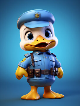 A Cute 3D Duck Dressed Up as a Police Officer on a Solid Color Background | Generative AI