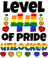 Level 44 of Pride Unlocked Rainbow LGBT 44th Birthday