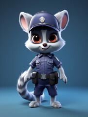 A Cute 3D Lemur Dressed Up as a Police Officer on a Solid Color Background | Generative AI