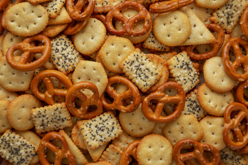 Homemade Party Snack Mix with Crackers and Pretzels