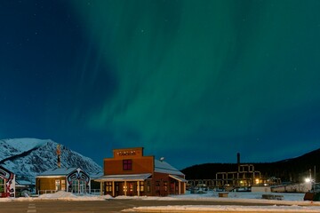 Carcross, Yukon commons with aurora in winter
