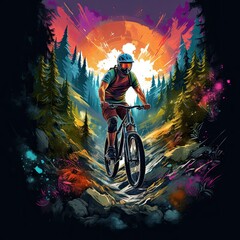 Mountain Biking Clip Art or T-Shirt Design