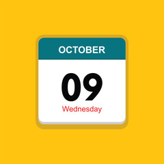 wednesday 09 october icon with yellow background, calender icon