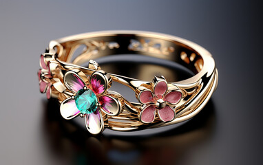 A ring studded with pink flowers, very beautiful design,   Generative AI