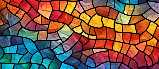 Bright stained glass pattern. Abstract geometric banner with colorful mosaic background AI generated