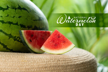 National watermelon day photography, Healthy watermelon isolated on green background
