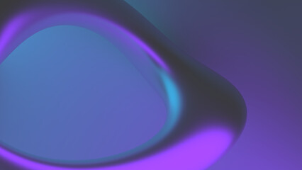 Glowing neon violet purple blue glares on abstract curved ring. 3d round shape frame render. Blue purple gradient background 8k. Futuristic wallpaper web header poster cover. Dark technology backdrop