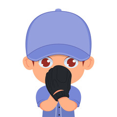 Cute boy preparing to throw baseball ball with enthusiastic face