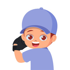 Cute boy preparing to throw baseball ball with enthusiastic face