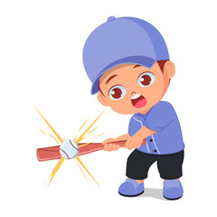 Cute boy hitting a baseball ball