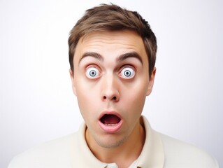 Portrait of young man with shocked and surprised facial expression face