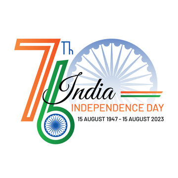 76th India Independence Day. India Independence Day 2023 Celebration India. Concept Ashoka Chakra And Indian Flag Illustration