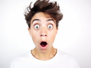 Portrait of young man with shocked and surprised facial expression face