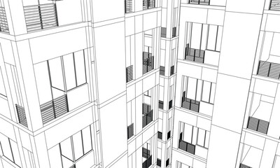 Vector illustration of a drawing sketch an apartment building facade