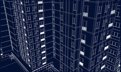 Fototapeta na wymiar Vector illustration of a drawing sketch of an architectural hotel apartment building facade