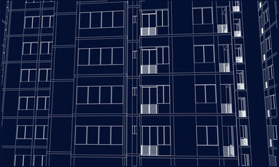 Vector illustration of a drawing sketch of an architectural hotel apartment building facade