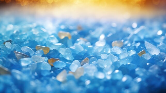 Macro shot of sea salt crystals, their strength a symbol of endurance in scarcity. A banner image caught in light blue and gold hues