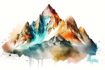 watercolor high mountains isolated on white background,