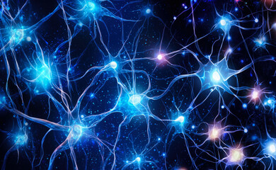 Neurons, abstract illustration of connections in brain, neural activity concept. Generative AI