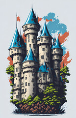 fantastic castle on island t-shirt style generated ai